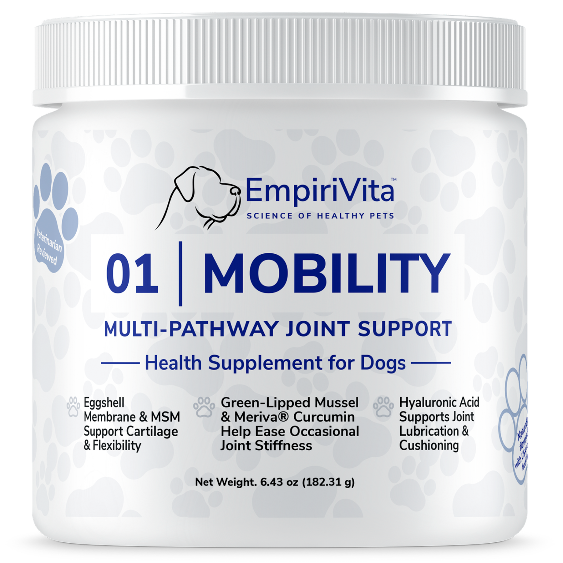 EmpiriVita 01 Mobility Multi-Pathway Joint Support powder front, 6.43 oz tub for joint comfort in dogs